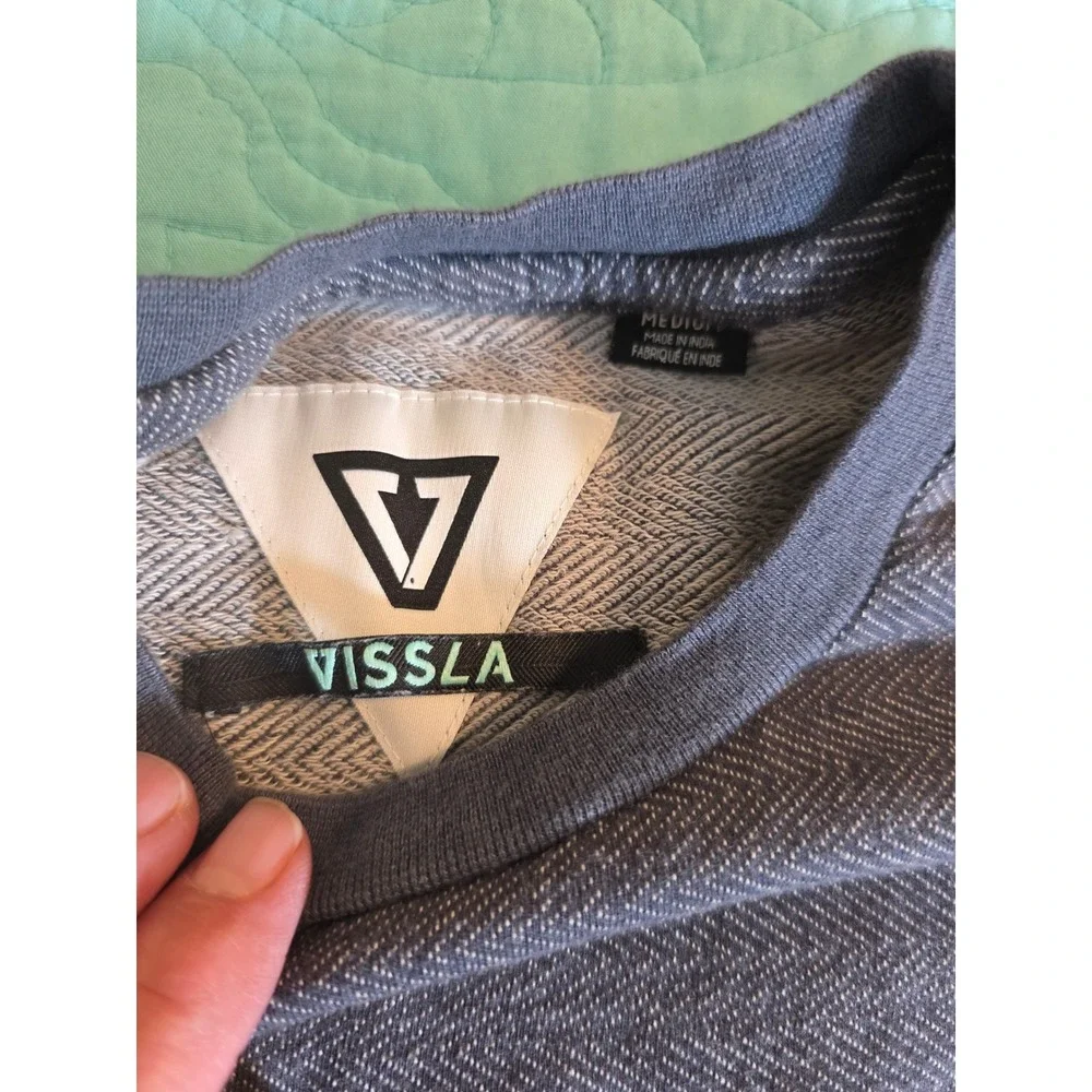 Vissla Mens Blue Herringbone Stripe Crewneck‎ Sweatshirt Medium M603ICRE